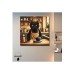 Gaagart Kare Kanvas Kahve Köşesi Cafe Tablosu Barista Siyah Kedi, 90 X 90