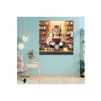Gaagart Kare Kanvas Kahve Köşesi Cafe Tablosu Barista Tekir Kedi, 70 X 70