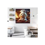 Gaagart Kare Kanvas Mutfak Tablosu Aşçı Hayvanlar Beyaz Tüylü Poodle, 90 X 90