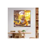 Gaagart Kare Kanvas Mutfak Tablosu Aşçı Hayvanlar Sarı Sarman Kedi, 90 X 90