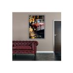 Gaagart Metal Çerçeveli Temperli Cam Tablo Işıklı Sokak Ve Kırmızı Araba, 40 X 60