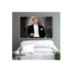 Gaagart Metal Çerçeveli Yatay Cam Ofis Duvar Tablosu Kemal Atatürk, 40 X 30