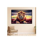 Gaagart Metal Çerçeveli Yatay Cam Sarı Kırmızı Atkılı Karizmatik Aslan, 90 X 60