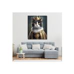GAAGART Tekli Dikey Kanvas Duvar Tablosu Kral Kostümlü Siyah Beyaz Kedi 60 x 90 gartNM7265