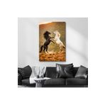 Gaagart Tekli Dikey Kanvas Duvar Tablosu Şaha Kalkmış Beyaz Ve Siyah At, 60 X 90