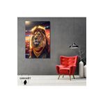 Gaagart Tekli Dikey Kanvas Duvar Tablosu Sarı Kırmızı Atkılı Aslan, 40 X 60
