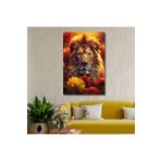 Gaagart Tekli Dikey Kanvas Duvar Tablosu Sarı Kırmızı Dişi Aslan, 40 X 60