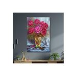 Gaagart Tekli Dikey Kanvas Duvar Tablosu Vazoda Koyu Pembe Çiçekler, 80 X 120