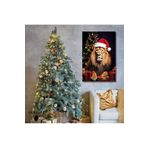 Gaagart Tekli Dikey Kanvas Duvar Tablosu Yılbaşı Hediyesi Noel Baba Kostümlü Aslan, 50 X 70