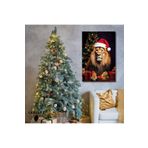 Gaagart Tekli Dikey Kanvas Duvar Tablosu Yılbaşı Hediyesi Noel Baba Kostümlü Aslan, 80 X 120
