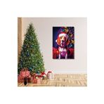 Gaagart Tekli Dikey Kanvas Duvar Tablosu Yılbaşı Hediyesi Noel Baba Kostümlü Beagle, 30 X 40
