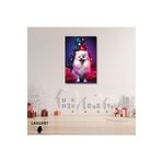 Gaagart Tekli Dikey Kanvas Duvar Tablosu Yılbaşı Hediyesi Noel Baba Kostümlü Beyaz Pomeranian, 40 X 60