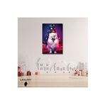 Gaagart Tekli Dikey Kanvas Duvar Tablosu Yılbaşı Hediyesi Noel Baba Kostümlü Beyaz Pomeranian, 50 X 70