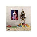 Gaagart Tekli Dikey Kanvas Duvar Tablosu Yılbaşı Hediyesi Noel Baba Kostümlü Golden Retriever, 40 X 60
