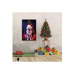 Gaagart Tekli Dikey Kanvas Duvar Tablosu Yılbaşı Hediyesi Noel Baba Kostümlü Golden Retriever, 60 X 90
