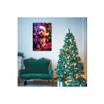 Gaagart Tekli Dikey Kanvas Duvar Tablosu Yılbaşı Hediyesi Noel Baba Kostümlü Poodle, 60 X 90