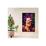 Gaagart Tekli Dikey Kanvas Duvar Tablosu Yılbaşı Hediyesi Noel Baba Kostümlü Sarı Kedi, 100 X 150