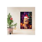 Gaagart Tekli Dikey Kanvas Duvar Tablosu Yılbaşı Hediyesi Noel Baba Kostümlü Sarı Kedi, 30 X 40