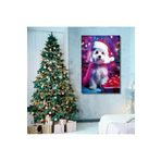 Gaagart Tekli Dikey Kanvas Duvar Tablosu Yılbaşı Hediyesi Noel Baba Kostümlü Terrier, 100 X 150