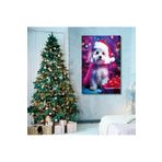 Gaagart Tekli Dikey Kanvas Duvar Tablosu Yılbaşı Hediyesi Noel Baba Kostümlü Terrier, 70 X 100