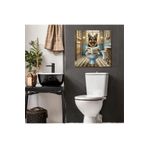 GAAGART Tekli Kare Kanvas Banyo Tablosu Gazete Okuyan Alman Kurt Köpeği 50 x 50 gartNM8291