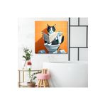 Gaagart Tekli Kare Kanvas Banyo Tablosu Gazete Okuyan Beyaz Siyah Kedi, 50 X 50