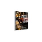 Gaagart Temperli Cam Tablo Işıklı Sokak Ve Kırmızı Araba Fotoğrafı, 30 X 40