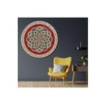 Gaagart Yuvarlak Temperli Gerçek Cam Tablo Kırmızı Mandala Tasarımı, 50 X 50