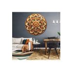 Gaagart Yuvarlak Temperli Gerçek Cam Tablo Sarı Turuncu Mandala, 90 X 90