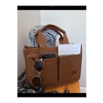 gabies Kadın Kanvas Kumaş Taba Renk İki Adet Ön Cepli Tote Bag El Ve Omuz Çantası