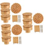 Gadpiparty 12 Ahşap Saplı Şifoniyer Kolları Boho Çekmece Kolları El Yapımı Dokuma Boho Hasır Topuzlar Boho Kabin Tutamakları Rattan Raf Dolapları Hasır Topuzlar Çekmece