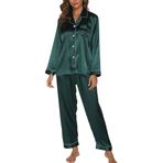 GAESHOW Kadın pijama seti, ipek, saten, uzun kollu, gecelik, salon kıyafeti her mevsim için, Yeşil., XL