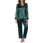 GAESHOW Kadın pijama seti, ipek, saten, uzun kollu, gecelik, tüm mevsimler için salon kıyafeti, Yeşil., M