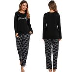 GAESHOW Sevimli baskılı kadın pamuklu pijama, bayanlar rahat uzun kollu hafif gecelik yumuşak pijamalar salon takımları cepli siyah, siyah