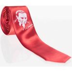 Gaffy Çocuk Boy Atatürk ve Imza Baskılı Saten Kırmızı Kravat