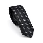 Gaffy Cravatte Beyaz Şal Desenli Siyah Dokuma Kumaş Mendilli Slim Fit Kravat // SDK-240809
