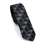 Gaffy Cravatte Beyaz ve Füme Şal Desenli Siyah Dokuma Kumaş Mendilli Slim Fit Kravat // SDK-240806