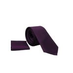 Gaffy KLR GYM SK-21 Koyu Mor Slim Fit İnce Düz Renk Mendilli Saten Kravat