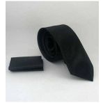 Gaffy SS-01 Siyah Slim Fit Düz Renk Mendilli Saten Kravat