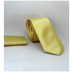 Gaffy SS-36 Açık Gold Slim Fit Düz Renk Mendilli Saten Kravat
