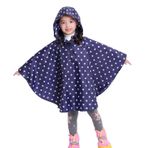 Gaga City Çocuk Yağmur Panço Erkek Kız Kapüşonlu, Yeniden Kullanılabilir Su Geçirmez Yağmur Panço, Hafif Polyester Mavi ve Beyaz Nokta/L