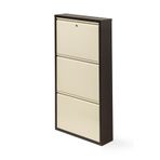 Gaga Mobilya - 3Lu Kilitli Metal Ayakkabilik (Kahve-Krem)