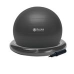 Gaiam Essentials Balance Ball & Base Kit, 65 cm Yoga Ball Sandalye, Şişme Halka Tabanlı Jimnastik Topu, Ev veya Ofis için, Hava Pompası Dahil, Gri