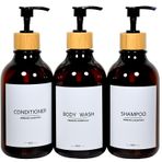 Gails Willing Duş Şampuanı ve Saç Kremi Şişeleri, Eczacı Dispenseri Bambu Pompa, Losyon Yağı El Sabunu ve Bulaşık Sabunu için Doldurulabilir Şişeler, Plastik Set (3 Şişe 9 Etiket) (3, Kehribar)