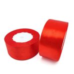 GAKA FAVOR Saten bant kırmızı 38 mm x 22 metre (2 rulo), dekorasyon hediye bandı, geniş kurdele bandı, düğün, vaftiz ve doğum günü için kumaş bant