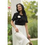 Gala Atelier düz siyah gül çiçek detaylı tshirt