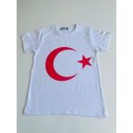 Gala Ay Yıldızlı Türk Bayraklı Tişört Unisex - Beyaz - 10 Yaş