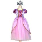 Gala Kostüm Masal Kahramanları Rapunzel Kız Çocuk Kostümü - Mor - Pembe - 9 - 10 Yaş