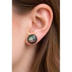 Galaksi Nebula Desenli Yuvarlak Bronz Renk Küpe Unisex