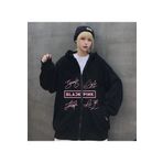 GALASHOP Blackpink İmza Baskılı Siyah Fermuarlı Kapüşonlu Sweatshirt